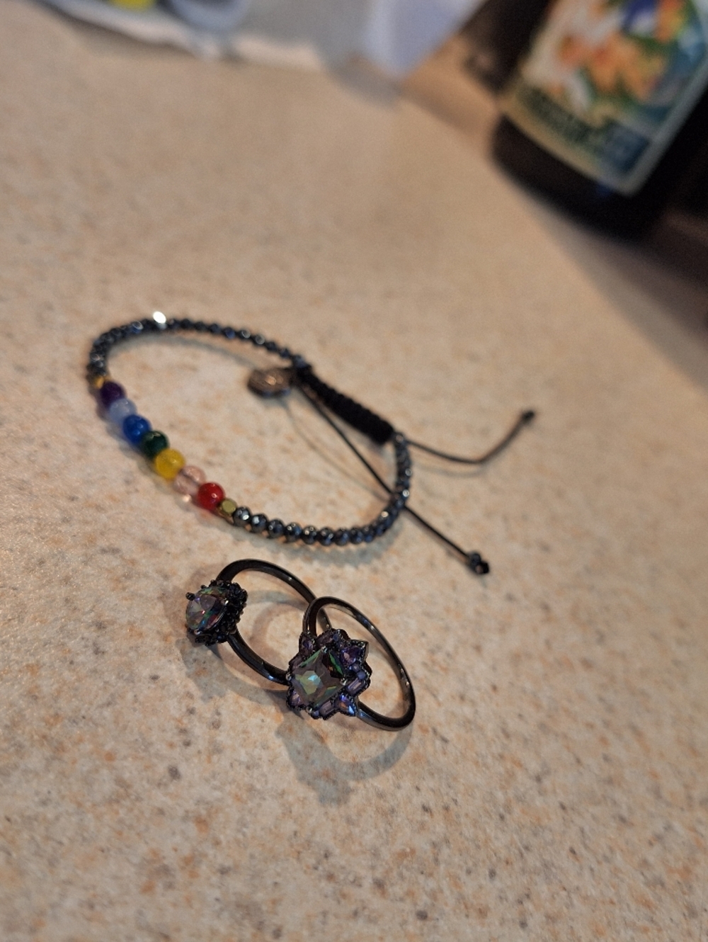 3 Piece Set Black Gold And Chakra Bracelet